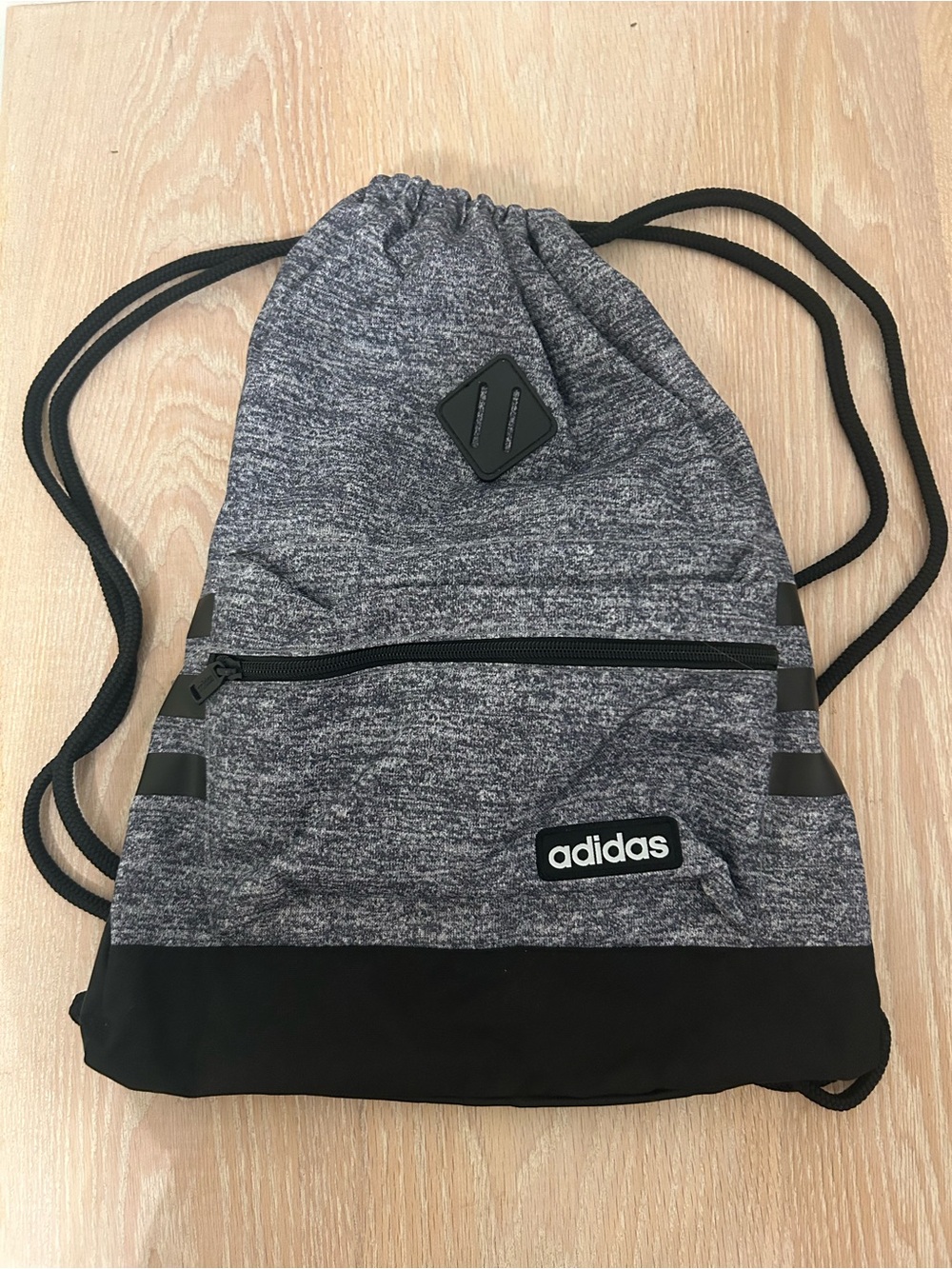 adidas Heather Grey and Black Drawstring Backpack
